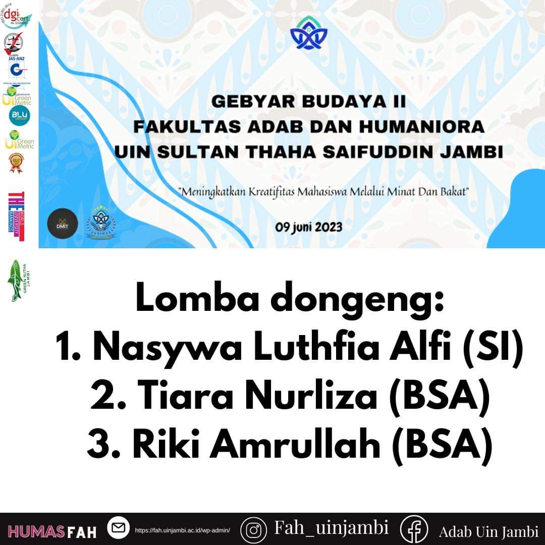 PEMENANG Gebyar Budaya Fakultas Adab dan Humaniora