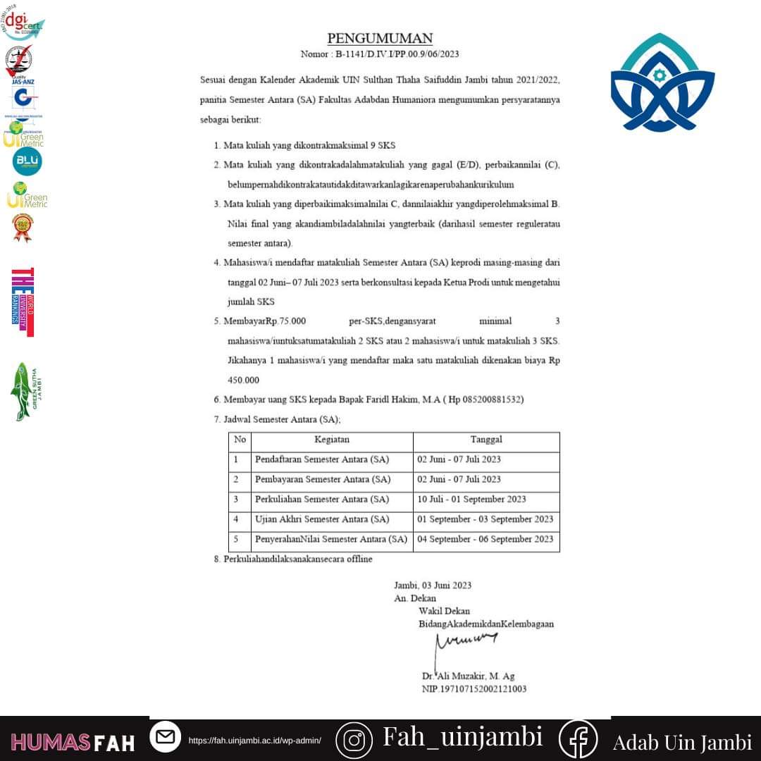 PENGUMUMAN SEMESTER ANTAR