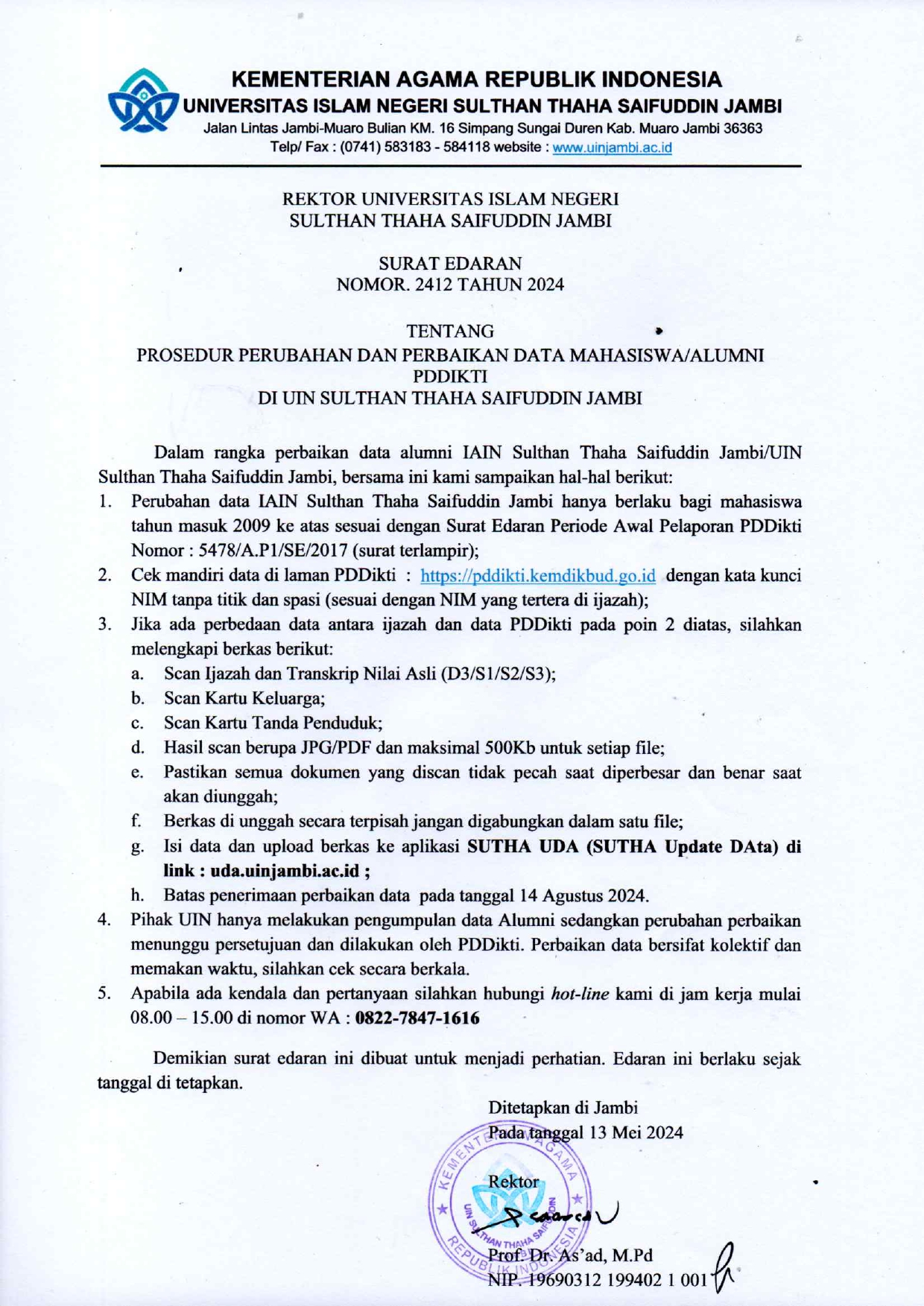 INFO UPDATE DATA ALUMNI PADA PDDIKTI 2024